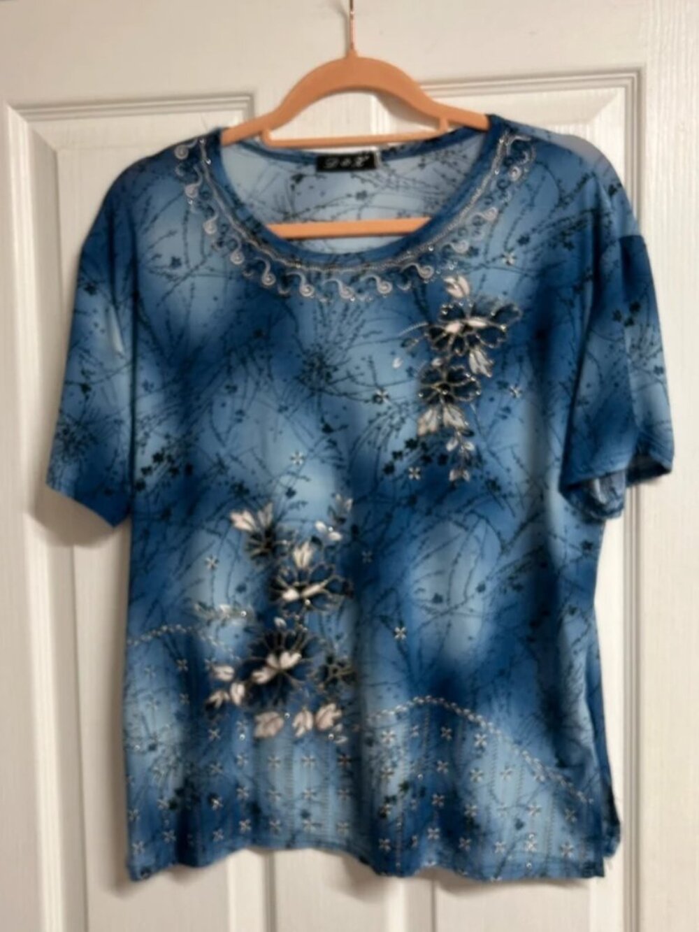 Blue Floral D&H Women Short Sleeve Top
